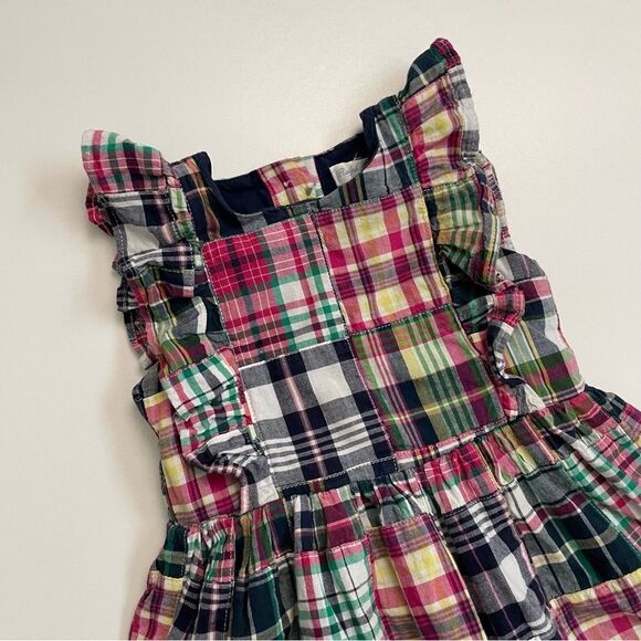Ralph Lauren Dress Madras Plaid Ruffle Lined Cotton Sleeveless Blue Pink Green - Picture 2 of 9